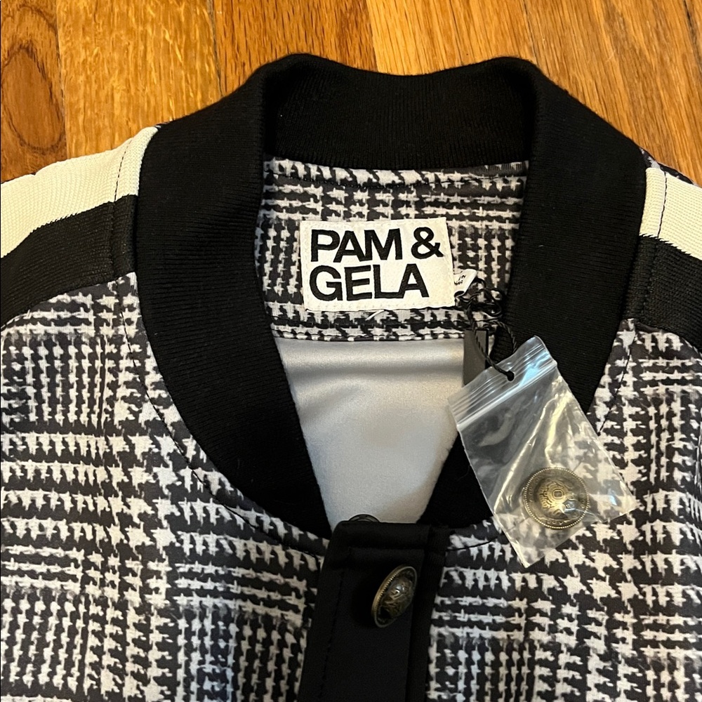Pam & Gela Black and White Houndstooth Plaid Track Jacket new Large - Picture 10 of 14